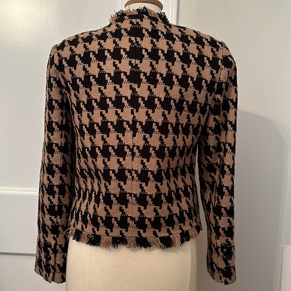 L'AGENCE Angelina Houndstooth Open Front Blazer pockets jacket fringe plaid work - Picture 5 of 15